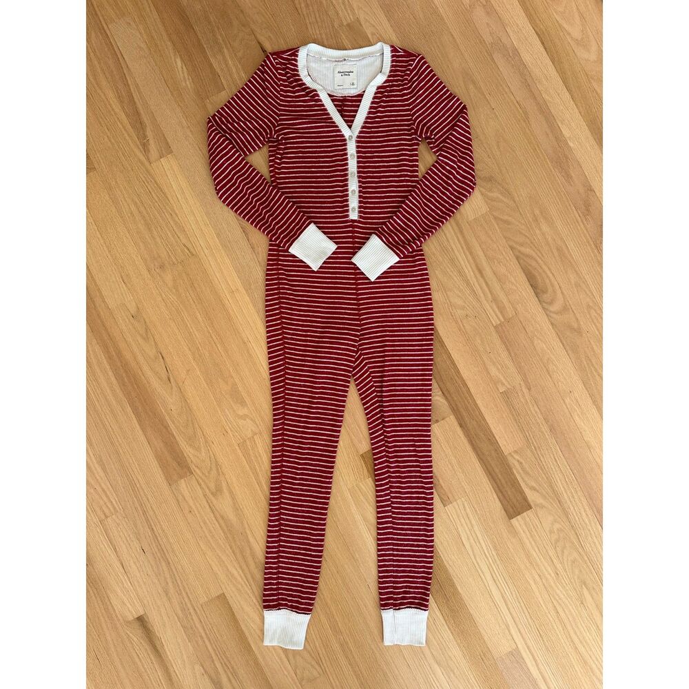 Abercrombie & Fitch Womens Red White Striped One Piece Long Johns Pajama Size XS